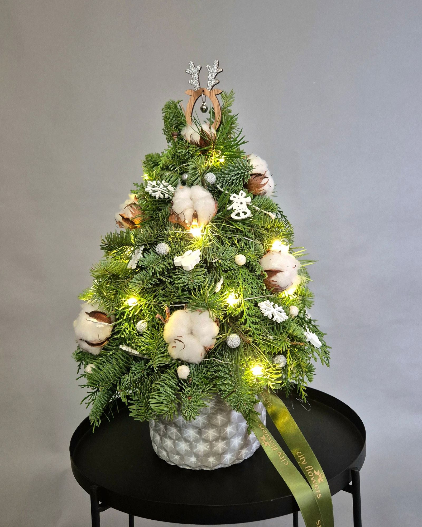 Aranjament Floral Bradut "Snowy Cotton" 30 cm