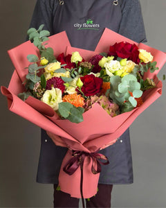 Buchet de flori "Maria's Elegance" – Trandafiri Rosii si Dalii