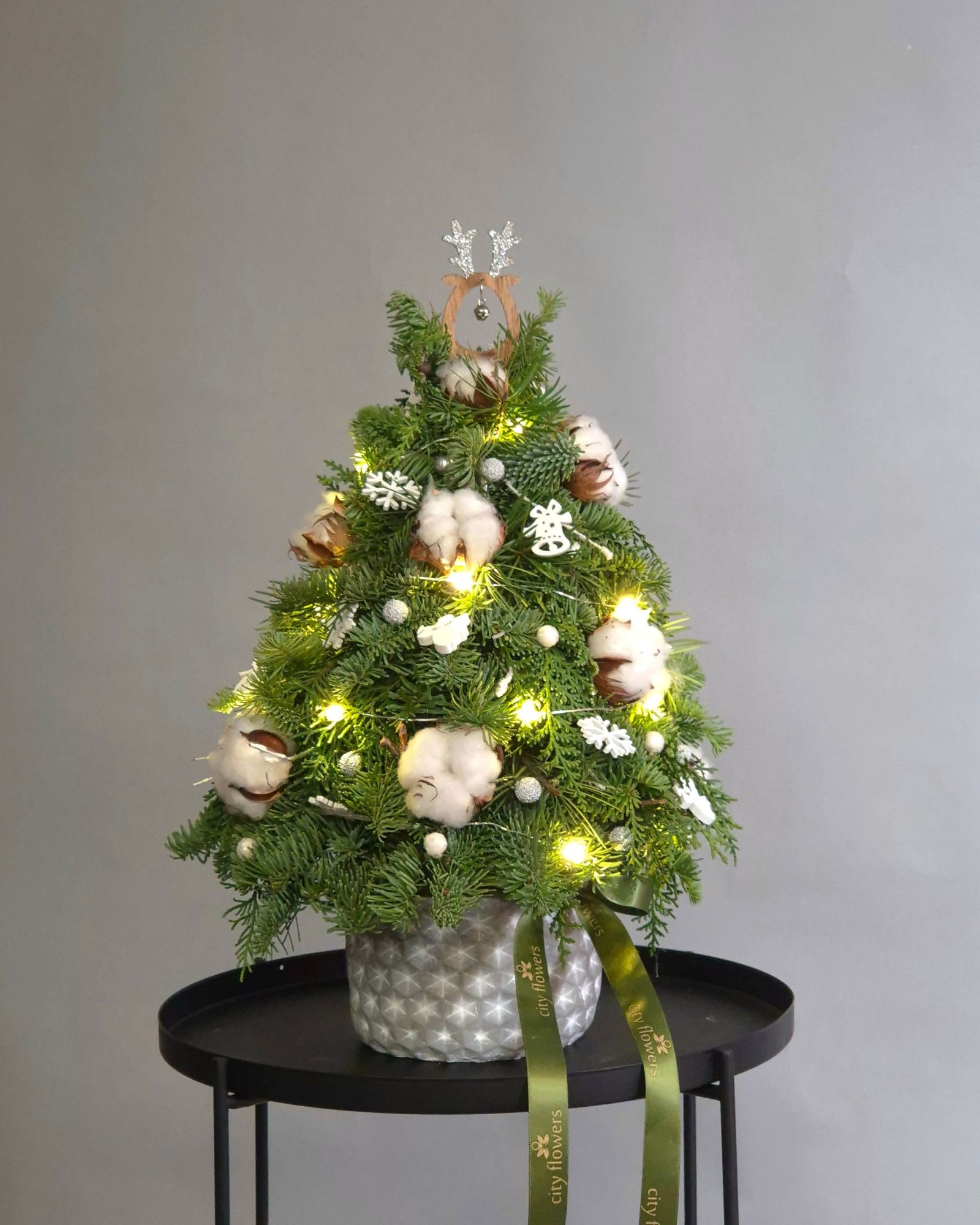 Aranjament Floral Bradut "Snowy Cotton" 30 cm