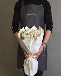 Bouquet of 25 white tulips