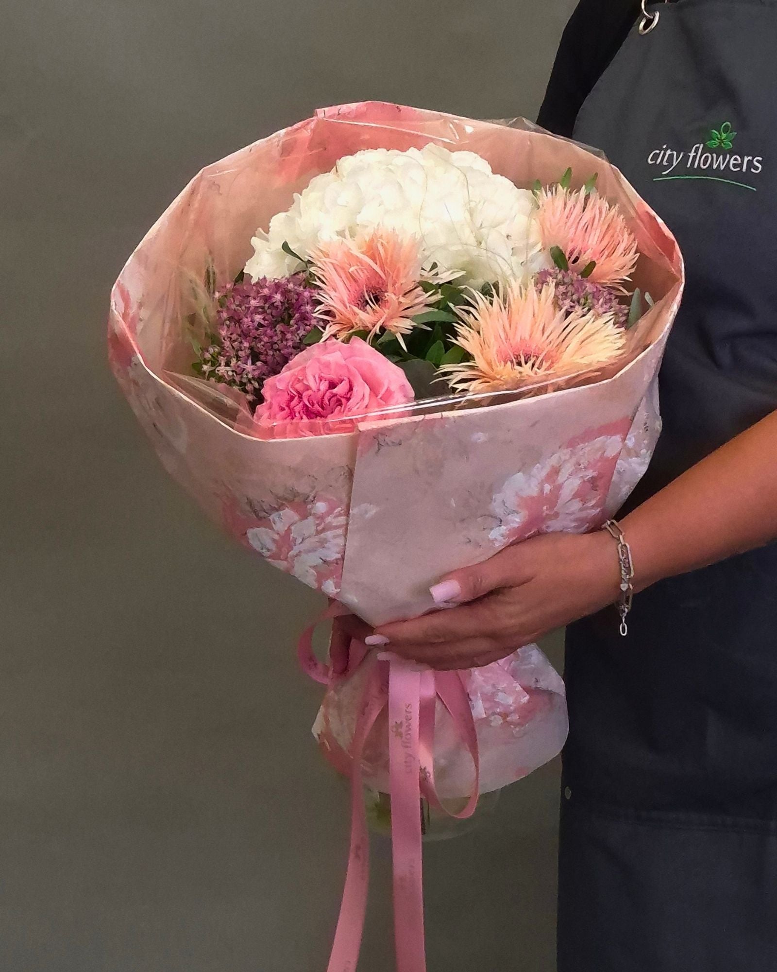 City Flowers Bag "Morning Blush" – Hortensie și Gerbera