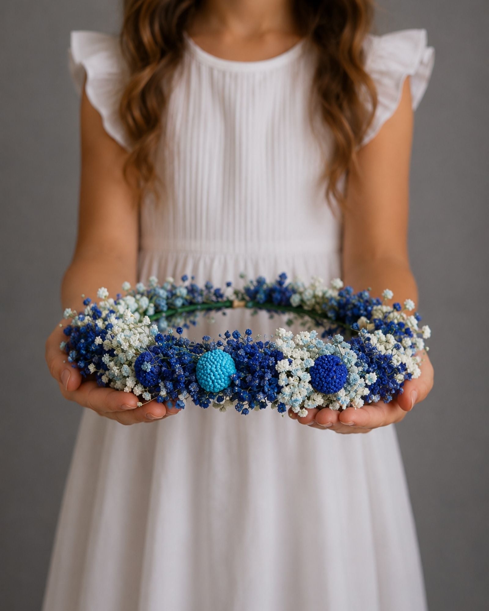 Coronita "Ocean Blue" – Gypsophila Albastra si Craspedia