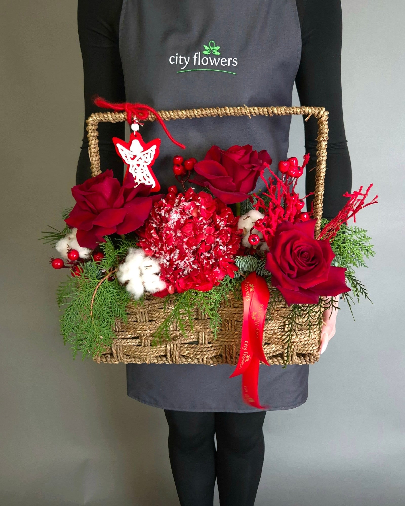 Cos cu Flori de Craciun "Festive Angel"