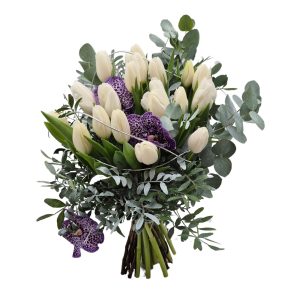 Buchet elegant cu lalele si orhidee