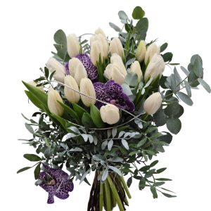 Buchet elegant cu lalele si orhidee